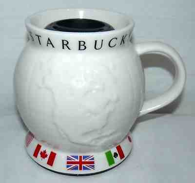 STARBUCKS BARISTA 24 OZ ROUND EARTH FLAGS BIG WIDE FAT TRAVEL MUG W LID 2002 - Sold on eBay Oct, 20th 2018 for $21.50