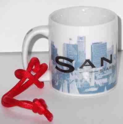 Starbucks Christmas Ornament Mini Mug San Diego Skyline Series One 2002 Barista  - Sold on eBay Oct, 19th 2018 for $9.78