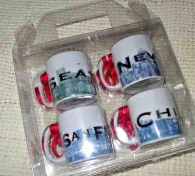 NEW Set 4 Starbucks 2002 Series One Skyline Mug Ornaments SF Seattle NY Chicago - Sold on eBay Oct, 17th 2018 for $25.00