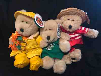 3 STARBUCKS Bearista Bears: 30th Anniversary 2003 SERENADE-2002 Yellow Raincoat  - Sold on eBay Oct, 13th 2018 for $6.95