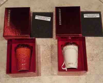 2 x STARBUCKS Cup/Mug Limited Edition SWAROVSKI Crystal Christmas Ornaments NIB - Sold on eBay Nov, 6th 2018 for $59.95