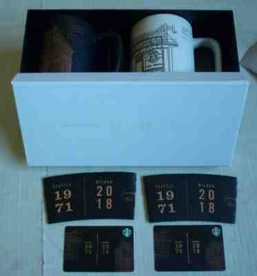 STARBUCKS MUG SET SEATTLE PIKE PLACE 1971 &  MILANO 2018 CUP W/ CARDS SLEEVES - Sold on eBay Oct, 19th 2018 for $37.97