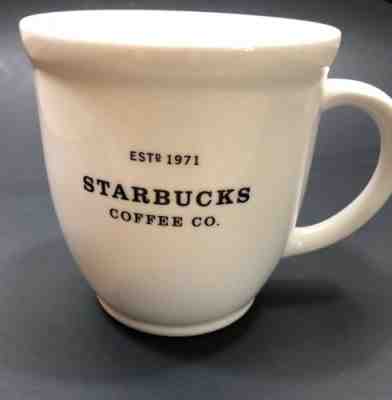 Starbucks Coffee Cup 2007 Company Est 1971 Mug White Black Lettering 18 Oz - Sold on eBay Oct, 12th 2018 for $15.99