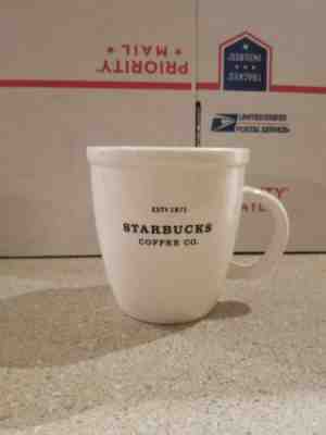 STARBUCKS 2001 18 oz CUP BARISTA ABBEY WHITE BLACK EST 1971 COFFEE MUG  - Sold on eBay Oct, 8th 2018 for $14.99