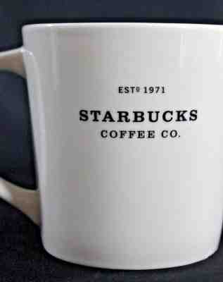 STARBUCKS Coffee Co Est 1971 Bone China 2010 18 oz Large MUG WHITE Black Text - Sold on eBay Oct, 8th 2018 for $8.00