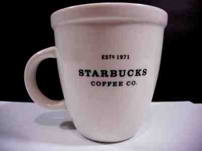 Starbucks 2001 Barista Abbey White Black Coffee Mug Cup 18 oz Estd 1971 - Sold on eBay Oct, 7th 2018 for $11.99