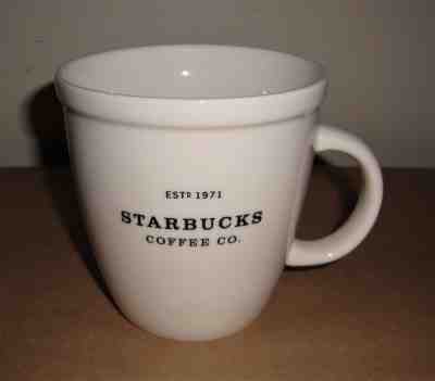 Starbucks Estd 1971 Large Mug White Black Letters 2001 Barista Abbey Coffee Cup - Sold on eBay Oct, 5th 2018 for $10.00