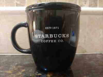 Starbucks 2002 Large Barista Abbey Black with White Est 1971 Coffee Mug Cup - Sold on eBay Sep, 29th 2018 for $3.00