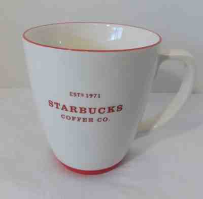 Starbucks Est 1971 White Red Trim Ceramic Barista Abbey Mug 18 oz - Sold on eBay Sep, 21st 2018 for $19.71