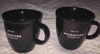 (2) TWO Starbucks Coffee EST 1971 black ABBEY Barista 2002 mugs / cups EXCELLENT - Sold on eBay Sep, 18th 2018 for $14.99
