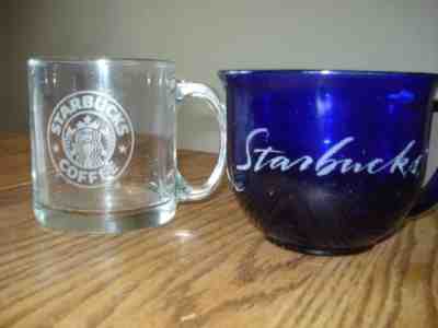 2 Vintage Starbucks Clear and Cobalt Blue glass coffee mugs EUC circa 1996 - Sold on eBay Sep, 1st 2018 for $25.00