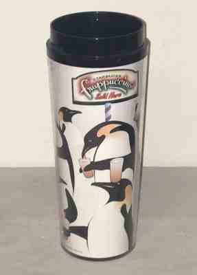 1997 Starbucks Coffee Frappuccino Travel Cup Mug Tumbler Penguins On The Beach - Sold on eBay Oct, 14th 2018 for $14.99