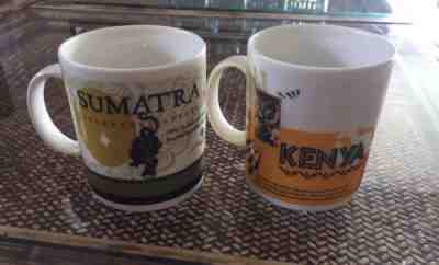 2 VINTAGE STARBUCKS COFFEE CO MUGS 1998 MUGS ~ SUMATRA ~ KENYA - Sold on eBay Oct, 10th 2018 for $18.00