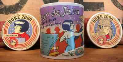 1999 Starbucks DOONESBURY - TRUDEAU Tour de Java Cafe Buzz 20oz MUG w/Coasters - Sold on eBay Nov, 2nd 2018 for $30.00