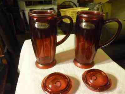 2 Red Starbucks Barista Rocket Tumbler Mug 16 oz W/ Dome Lid 2001 Cup Ruby Red - Sold on eBay Nov, 5th 2018 for $5.35