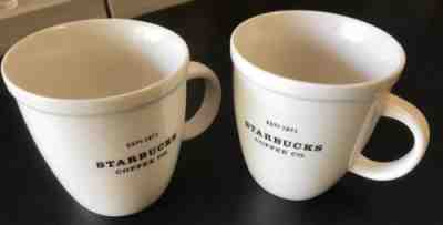 2 Starbucks Barista Coffee 2001 Abbey White 16oz Mugs Black Lettering ESTd 1971 - Sold on eBay Nov, 2nd 2018 for $23.72