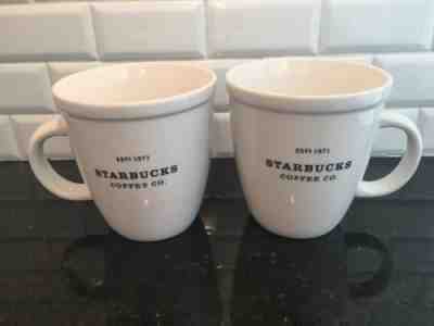 Set of 2 Starbucks Estd 1971 Large Mug White Black Letters 2001 Barista Abbey Co - Sold on eBay Nov, 1st 2018 for $18.00