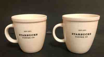 PAIR OF STARBUCKS 2001 BARISTA MUGS - ESTD 1971 - WHITE W/BLACK LETTERING - Sold on eBay Oct, 28th 2018 for $17.00
