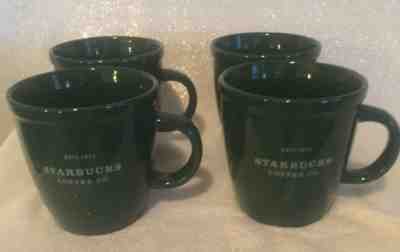 4 Lg Starbucks 2001 Barista Dark Green with Silver Print Ceramic Coffee Cup/Mug  - Sold on eBay Oct, 27th 2018 for $55.00