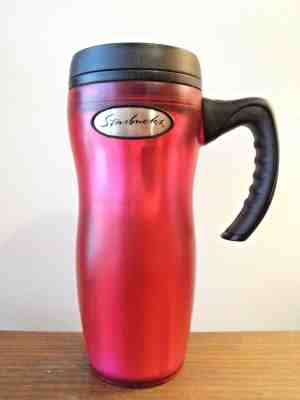 2001 Starbucks 16 oz Pink Magenta Plastic Coffee Tumbler Travel Mug w/ Handle - Sold on eBay Oct, 20th 2018 for $9.99