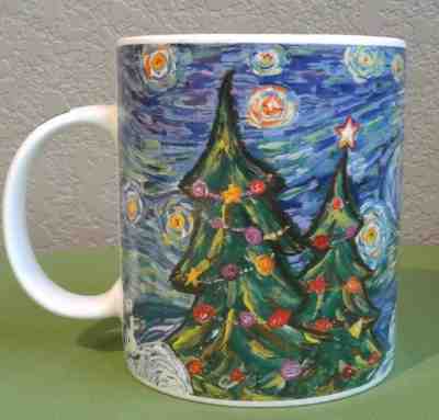 STARBUCKS 2001 BARISTA VAN GOGH STARRY NIGHT CHRISTMAS COFFEE TEA CUP MUG  - Sold on eBay Oct, 20th 2018 for $12.00
