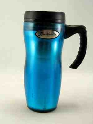 Starbucks Turquoise Blue Metallic Travel Mug Tumbler with Handle 16oz 2001 - Sold on eBay Oct, 8th 2018 for $18.00