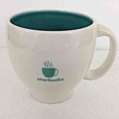 Starbucks White & Teal Aqua Barista  Abbey Coffee Mug Steaming Cup 2003 14 Oz - Sold on eBay Nov, 12th 2018 for $15.54