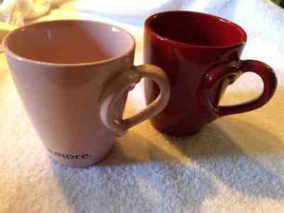 Set of 2 ~ 2003 Starbucks Barista AMORE Mug Cup w/ 3D Heart Handles ~ Red & Pink - Sold on eBay Nov, 10th 2018 for $15.00