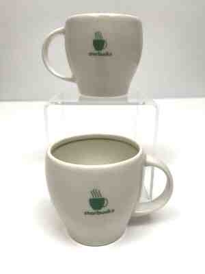 STARBUCKS 2003 Abbey II Barista Green and White Mug Steaming Cup Coffee Set of 2 - Sold on eBay Oct, 31st 2018 for $27.55