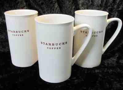 Starbucks 2003 Ceramic White Tall Slim Set of 3 Coffee Cup Mug with Brown Letter - Sold on eBay Oct, 28th 2018 for $12.99