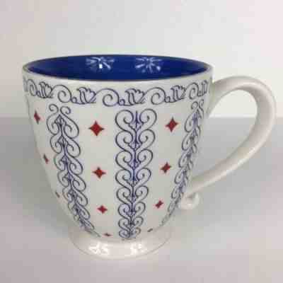 Starbucks Coffee Barista Mug 2003 White Blue Scroll Red Diamonds 16oz Collectibl - Sold on eBay Oct, 27th 2018 for $22.49