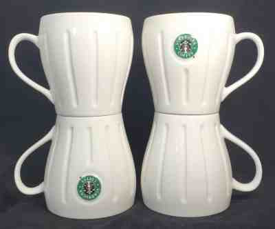 (4) Starbucks 2003 White Ribbed Barista Siren Mermaid Logo Tea Cup Coffee Mugs - Sold on eBay Oct, 24th 2018 for $59.95