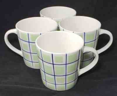 Set (4) Starbucks Coffee 2003 Barista Mint Green Blue Plaid Stripe Tea Mug Cups - Sold on eBay Oct, 22nd 2018 for $74.95