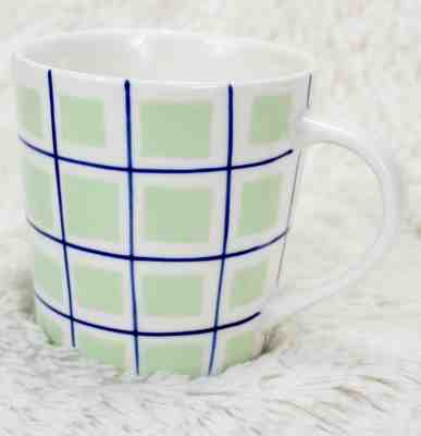 Starbucks Coffee Mug Barista 2003 Plaid Squares Mint Green / Blue - Sold on eBay Oct, 21st 2018 for $22.49