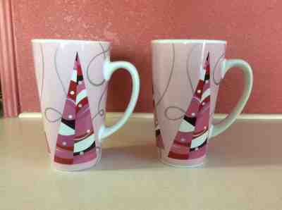  Lot of 2 Starbucks 2004 Holiday Christmas Mugs Tall 16 oz Pink Triangle Trees - Sold on eBay Nov, 16th 2018 for $9.00