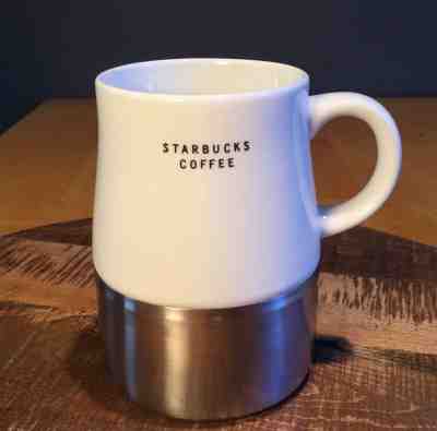 STARBUCKS 2004 Urban Desk White Ceramic & Stainless COFFEE MUG *No Lid 14 oz  - Sold on eBay Nov, 11th 2018 for $10.99