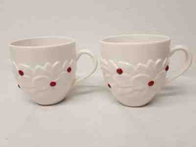 Starbucks 2004 Coffee Mug Raised White Flowers Red Berries 16 Oz Set Of 2 - Sold on eBay Nov, 9th 2018 for $28.99