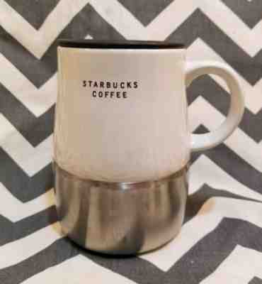 Starbucks Stainless & Ceramic Travel Mug w/Lid, 2004 14 fl oz cream white silver - Sold on eBay Nov, 9th 2018 for $9.95