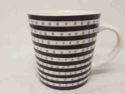 Starbucks 2004 Coffee Mug White Brown Polka Dots Blue Stripes 16 Oz - Sold on eBay Nov, 3rd 2018 for $25.99