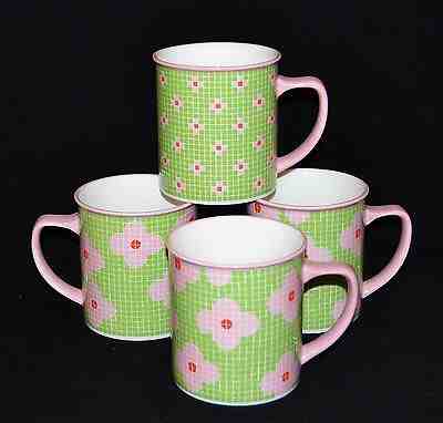 Starbucks 2004 Set Of 4 Lime Green w/Pink Flowers Mosaic Tile Mugs - Sold on eBay Oct, 29th 2018 for $29.99