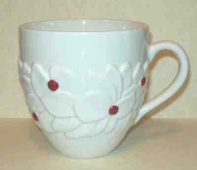 Starbucks Mug 2004 Cup Holiday White Embossed Poinsettia Red Berries Flowers - Sold on eBay Oct, 28th 2018 for $14.88
