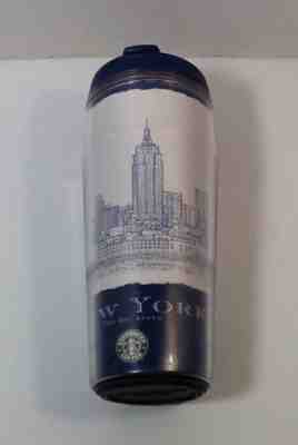 Starbucks New York The Big Apple Travel Mug Tumbler White Blue 2004 16 oz.  - Sold on eBay Oct, 27th 2018 for $8.00