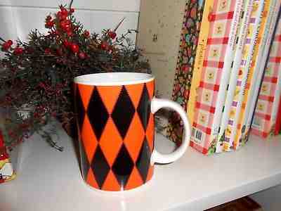 STARBUCKS 2004 HALLOWEEN BLACK & ORANGE HARLEQUIN MUG Large Size ARGYLE PATTERN - Sold on eBay Oct, 22nd 2018 for $8.95