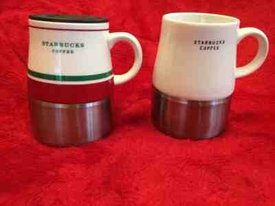 2006/2004 Starbucks Ceramic Stainless Travel Mug-Red/Green Stripes/White BUNDLE - Sold on eBay Oct, 16th 2018 for $13.00