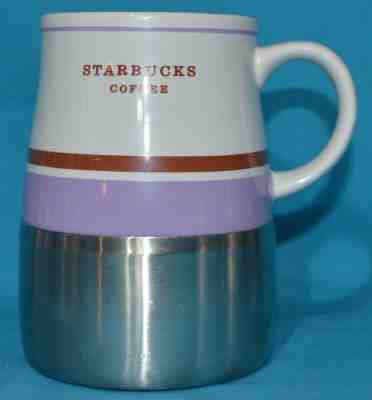 Starbucks 2005 Urban Desk Stainless Steel White 14oz Travel Mug Violet stripe - Sold on eBay Nov, 11th 2018 for $12.00