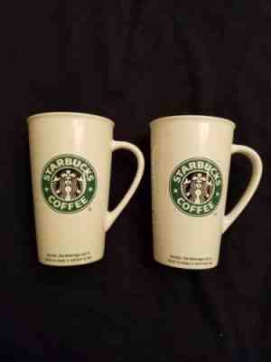 Set of 2 Starbucks 2005 Tall Latte Grande White Ceramic Coffee Mugs - Sold on eBay Nov, 6th 2018 for $15.99