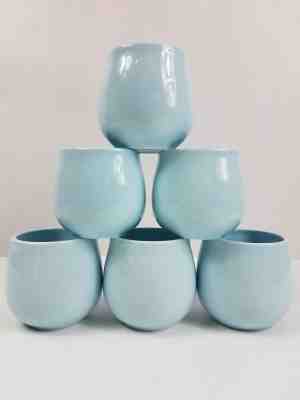 Lot of 6 Starbucks 2005 Baby Blue Chubby Pot Belly Coffee Cup Mug 16 oz  NICE - Sold on eBay Nov, 4th 2018 for $35.00