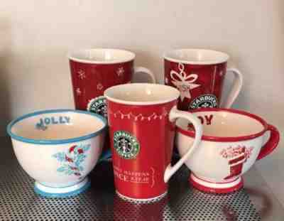 Lot Of 5 STARBUCKS 2005, 07, 09, XMAS HOLIDAY 16, 10 Oz MUG COFFEE CUP - Sold on eBay Oct, 26th 2018 for $40.00