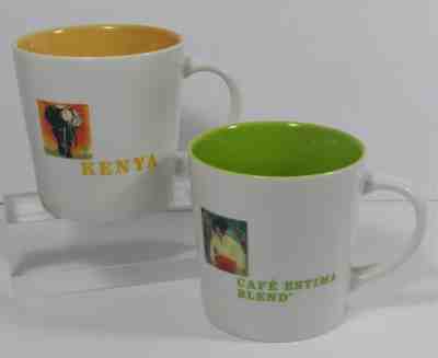 LOT OF 2 STARBUCKS KENYA & CAFE ESTIMA BLEND YELLOW&GREEN 16OZ. COFFEE MUGS 2005 - Sold on eBay Oct, 17th 2018 for $12.99