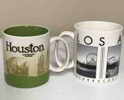 Lot of 2 Starbucks Coffee Mugs Houston 2012 Los Angeles 2005 City Scenes - Sold on eBay Oct, 17th 2018 for $44.99